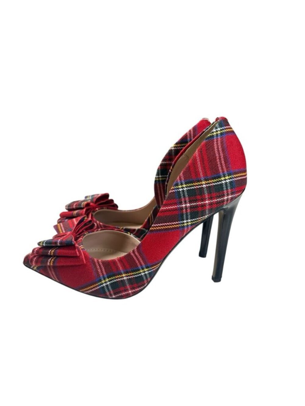 Betsey Johnson Plaid Bow Pumps Womens Red Tartan D'Orsay Stiletto Heels Sz 7 M - Picture 5 of 12
